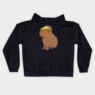 Capybara with a Cheese Pizza on its head Kids Hoodie